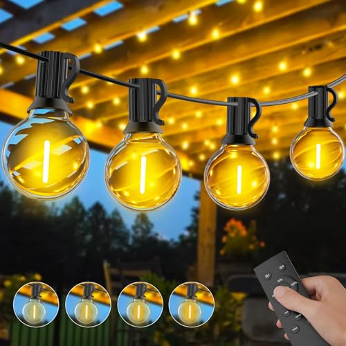 Vemirace LED Lichterkette Außen Strom 30M, Dimmbar Outdoor Lichterketten Aussen mit 50+2 G40 Glühbirnen, Wasserdicht Garten Lichterkette mit Fernbedienung für Terrasse Party Balkon Gartenbeleuchtung