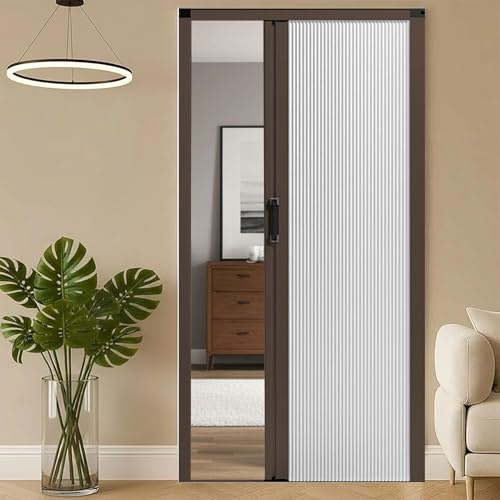yurstcggh Porta Pieghevole,Porta Scorrevole Divisoria Senza Foratura,Divisoria Semplice,con rete in tessuto cellulare multifunzionale,per camere da letto e bagni Bianco 175×210cm