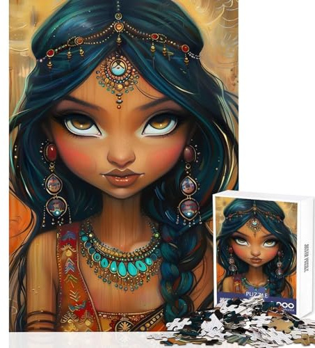 Indian Girl Portrait with Jewelry Jigsaw Puzzles 1000 Mind Skill Play Firm Fit Secure Assembly Relaxing Indoor Group Activity 38x52cm