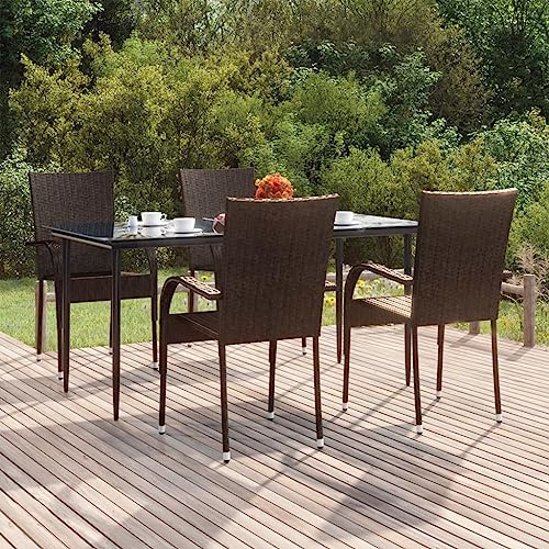 Lumanois 5-TLG. Garten-Essgruppe Braun Poly Rattan,39.3kg,3156672