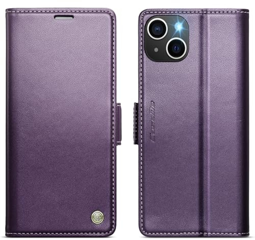 KZB Wallet Case for iPhone 15, Magnetic Flip, RFID Blocking, Purple | 3 Card Holders, Kickstand, Shockproof, Premium PU Leather, Magnetic Closure, Phone Cover for iPhone 15 (6.1'')