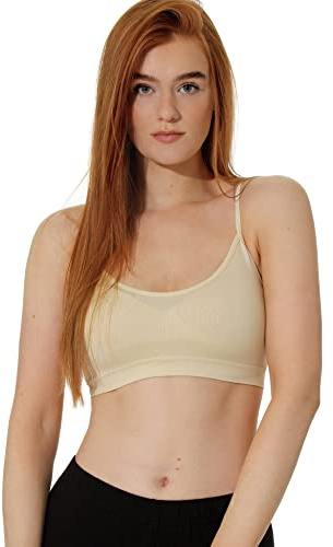 Yenita 3er Pack Damen Bustier, Seamless Bra Top ohne Seitennähte, Spaghettiträger, Wohlfühl-BH, Haut, Gr. M