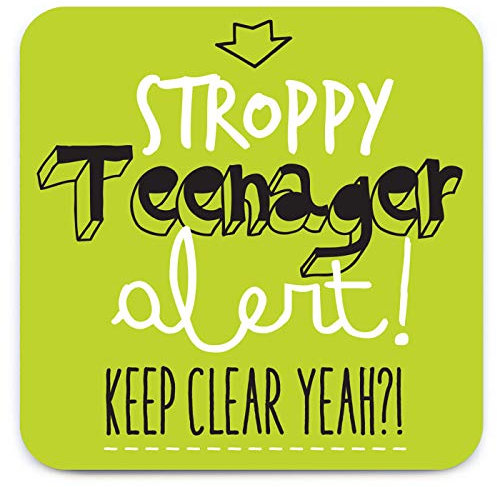 Funny humoristique ‘Stroppy adolescent Alerte. Sous-verre couleur citron vert de fantaisie.