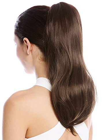 WIG ME UP - TZB-26A-V-8 Haarteil Zopf Pferdeschwanz lang glatt geschwungen Braun 45 cm