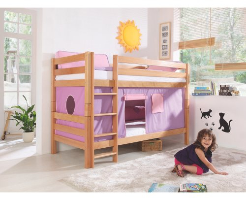 Relita Etagenbett Ben, Buche Natur massiv, Stoffset lila-rosa