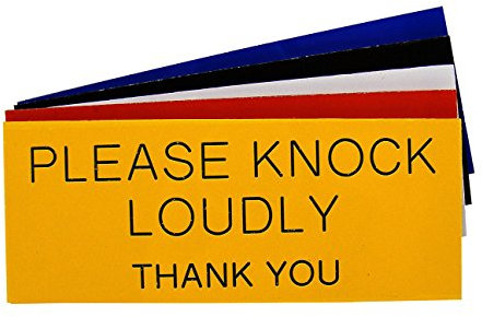 County Engraving Engraved Plaque Please Knock Loudly Thank You, Letter Box Door Sign 125mm x 50mm (Yellow with Black Text)