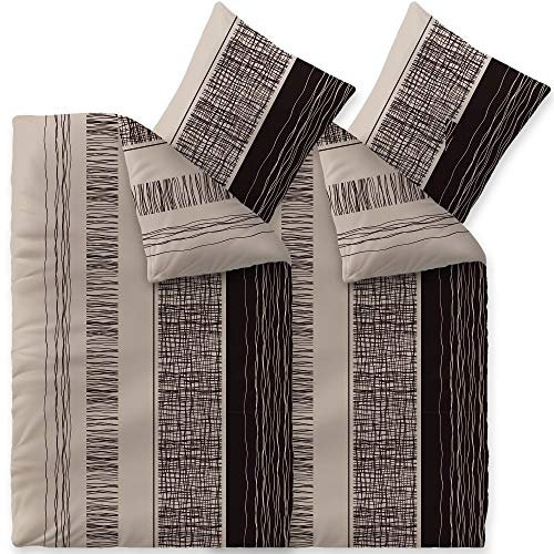 CelinaTex Touchme Biber Bettwäsche 155 x 220 cm 4teilig Baumwolle Bettbezug Greta beige grau schwarz