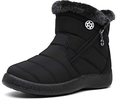 Hsyooes Stivali Donna Invernali Stivaletti Moda Stivali da Neve Foderato Caldo Scarpe da Inverno Impermeabili EU43 Nero A