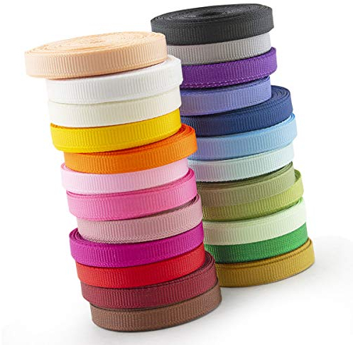 Summer-Ray 120 Yards (24 x 5 Yards) Grosgrain Ribbon 1/4 (6mm) Mixed Colours Value Pack