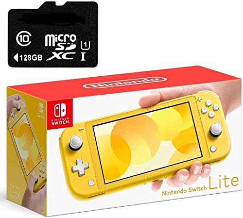 Nintendo Switch Lite Game Console, 5.5 Touchscreen, Built-in Plus Control Pad, Built-in Speakers, 3.5mm Audio Jack, 0.61 lb, European Edition W/US Adapter, SPMOR 128GB SD Card, Yellow