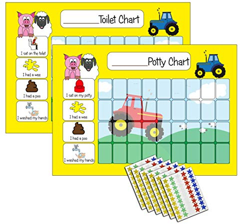 kids2learn Potty Training Reward Chart & Toilet Training Star Chart for Toddlers (TWIN PACK) with 270 Star Stickers Tractor Themed