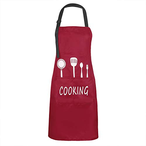 MengH-SHOP Schürze Unisex Kochschürze Wasserdicht Latzschürze mit 2 Taschen und Verstellbar Nackenband Professionell Kellnerschürze Backschürze Grillschürze Latzschürze (Rot)