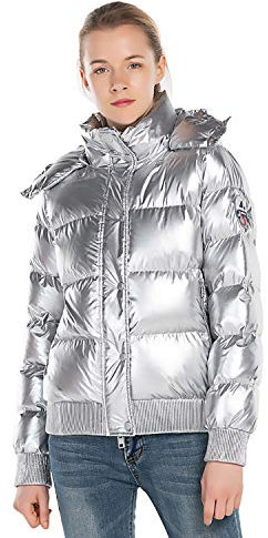 Extreme Pop Femme Parka Jacket Coupe-Vent imperméable à Capuche en Fausse Fourrure UK Brand (S, Argent)