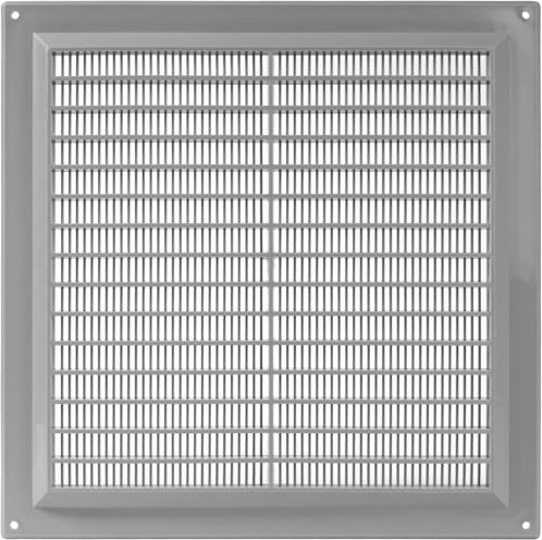 Vent Systems 250 x 250 mm / 10 x 10 Inch Gray Square Plastic Air Vent Cover - Louvered Wall Grille with Mesh Screen Guard, HVAC Vent Cover for Intake, Air Supply, Exhaust - Wall, Ceiling Ducting