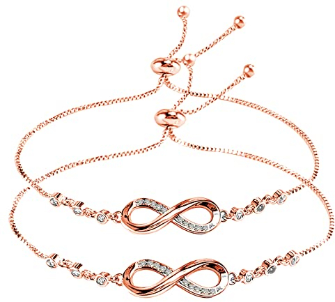SwirlColor 2 Bracelet Infini Femme Réglables Bracelet Amitié Cadeaux Or Rose Bracelets pour Filles Mère Femme