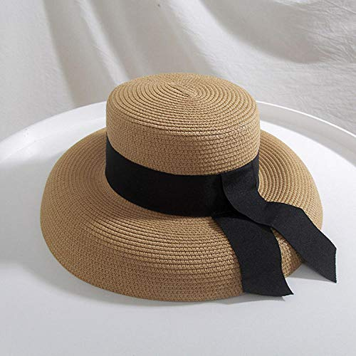 Sonnenhut Strohhut Hut Damen Seioum Summer Beach Strohhut Frauen Bootsfahrer Hut Mit Band Krawatte Für Urlaub Urlaub Audrey Hepburn Sonnenhut-Khaki