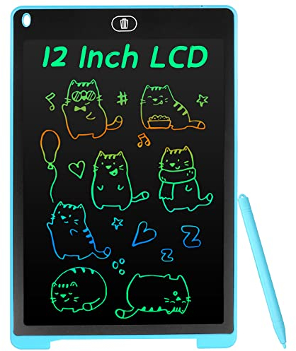 Coolzon Tableta de Escritura Color LCD 12 Pulgadas, Pizarra Digital Infantil, Portátil Tableta Gráfica Dibujo Borrable para niños y Adultos con Botón de Bloqueo para Hogar Escuela Oficina, Azul