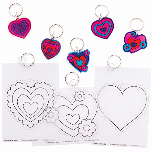 Baker Ross Herz Schrumpffolie Schlüsselanhänger - 10er Pack, Bastelset für Kinder zum Ausmalen und Aufhängen am Valentinstag (FC478), Mittel