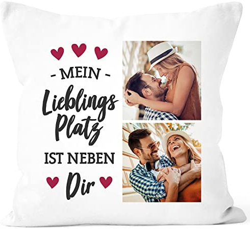 SpecialMe® Fotokissen Kissen-Bezug mit Foto-Collage Bedrucken Lassen Fotogeschenk Liebe Valentinstag Spruch weiß 40cm x 40cm