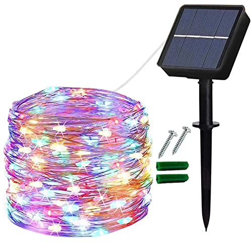 Lezonic Solar String Lights Outdoor, 12M/40Ft 120LED Solar Fairy Lights 8 Modes Copper Wire Garden Lights for Home, Garden, Patio, Yard, Gazebo, Fence, Party, Wedding Decoration (Multi-Colored)