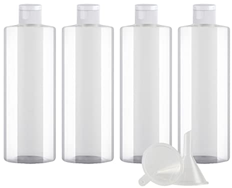 ZEOABSY 4 Pieces Empty 500ml Transparent Plastic PET Bottles with White Flip Cap, Flat Shoulder Cosmetic Bottle for Travel Gel Soap Toner Refillable Sample Containers