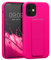 kwmobile Handyhülle kompatibel mit Apple iPhone 12 Mini - Hülle mit Fingerhalter und Standfunktion - Silikon Case Handy Cover in Neon Pink