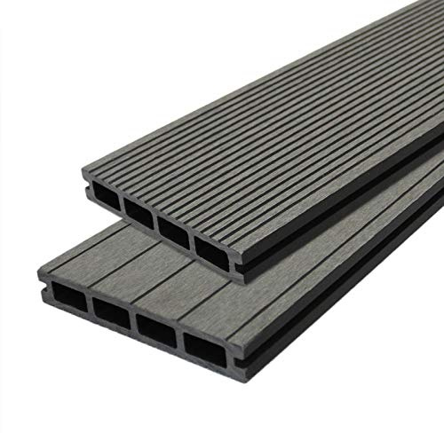 Jardí Composite Decking Boards / 8 Square Metres Castle Grey/Wood Effect WPC Pack Garden Outdoor Patios Terrace Hot Tub Tiles FREE Fixing Screws & Clips