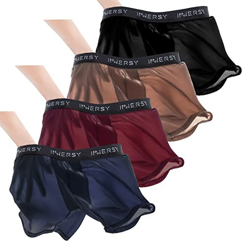 INNERSY Boxer Shorts Men Breathable Trunks Underwear Quick Dry Hipster Underpants Multipack 4 (L, Black/Brown/Wine/Navy)