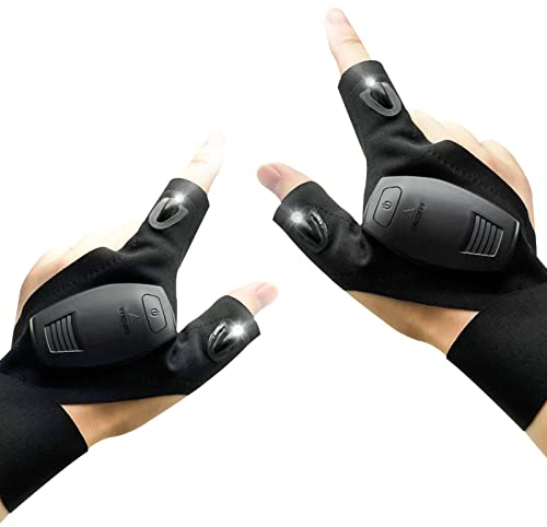 iRenXiao Angeln Handschuhe, LED Taschenlampen Handschuhe, Wiederaufladbare, für Nachtfischer, Geschenk für Männer, kreatives Geschenk für Papa, nützliche Gadgets für Reparieren, Arbeiten, Camping