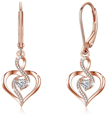 925 Sterling Silver Earrings for Girls Rose Gold Earrings Dangle Heart Infinity Drop Earrings Jewellery for Women Wife Girfriend Daughter