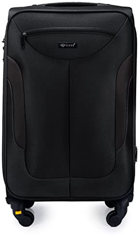 Solier Reisekoffer Koffer mit 4 Rollen Leicht Tourister Trolley, Rollkoffer mit Zahlenschloss Groß Reisetrolley (Schwarz, M)