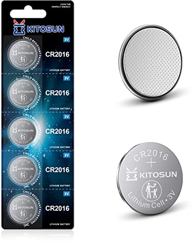 Kitosun CR2016 Batteria Bottone al litio 3V - Pile 3 Volt cr 2016 Sostituzione Della Batterie per Chiave Auto Telecomando Candele di Luce LED Sensore Magnetico Bilance Elementi Indossabili (5 pezzi)