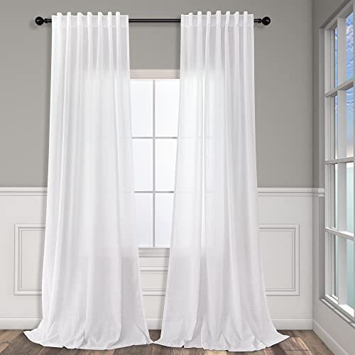 Pitalk White Linen Extra Long Curtains 120 Length for Living Room 2 Panels Set Back Tab Rod Pocket Drapes Semi Sheer High Ceiling Curtains for Large Windows Patio Sliding Door Bedroom 10 FT 52x120