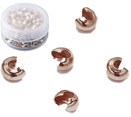 MAHAVIMOKSA 1Box 200pcs 3mm Crimp Beads Covers Half Round Open Crimp Beads Caps for DIY Jewelry Making (Rose Gold)