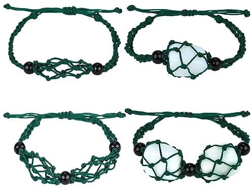 WEWAYSMILE 2 Pieces Empty Stone Bracelets Holder, Adjustable Cord Empty Stone Holder Crystal, for Stone Necklace DIY Bracelet Jewelry Making, Dark Green, About 1-7/8~3-1/4 inch(47~84mm)