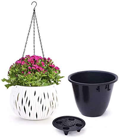 MissFox Blumentopf Hängend, Ø 27cm Blumenampel Außen & Innen, Hängende Blumentöpfe mit Rostfrei Ketten, Hängeblumentöpfe Plastik mit Ablaufloch, Hängetopf für Pflanzen Balkone Wanddekoration