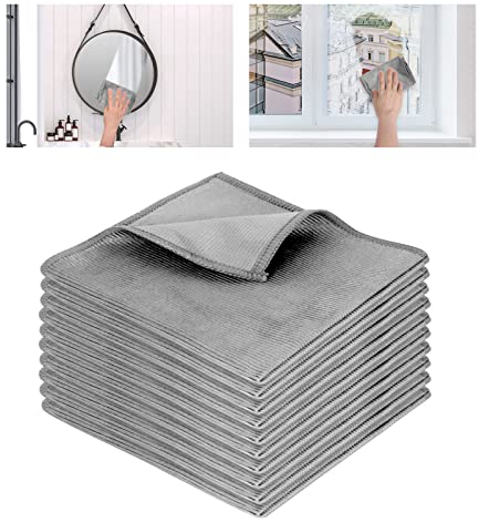 Lollanda 10 Pack Microfibre Cleaning Cloths, Glass Cloths Window Cleaning Cloths 30 x 30 cm Lint Free Scratch Free, Polishing Cloth for Glass Windows Screens Mirrors (Grey)