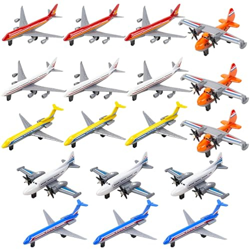 18 Pack Aeroplane Toys, Gifts Airplane Planes Toy for Boys Age 3 4 5 6 7 | Alloy Airplane Model/Glider Planes/Airlines Aircraft Plane Toys for Toddlers Kids Birthday Cake Toppers Airforce Party Favors