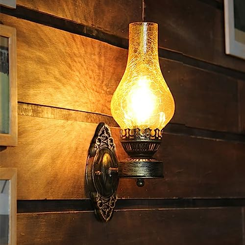COCOL Kreativ Wandleuchte Vintage Wandlampe Antik Nostalgie Innen Lampe Design Wandlampe Rund Weiß Glas Lampenschirm Lampenfassung Rustikale Old Öllampe Wandleuchte Innen Lampen (Größe : G)