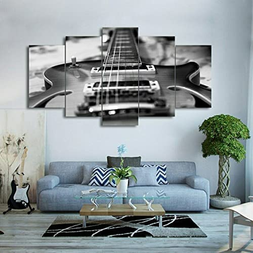 Leinwandbild 5-Teilig Musikinstrument Gitarre Xl/150 X 100 Cm Bild Wanddeko Wand Bild Kunstdruck Deko Wohnzimmer Wohnzimmer Schlafzimmer Büro Hotel Wandkunst Wandbild Poster Foto