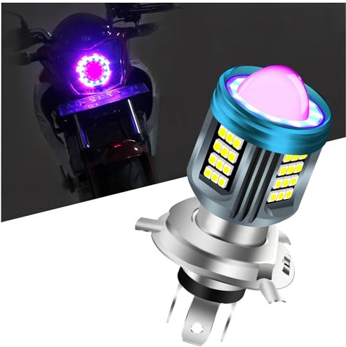 NHHEO HB2 H4 LED Motorcycle Headlight Bulb Red Blue Angel Eye with HD Projector Super Bright HS1 9003 LED Headlight Bulb 25W 6000K Moto High/Low Beam White 4 Lghting Modes Plug And Play 12V-80V 1PCS