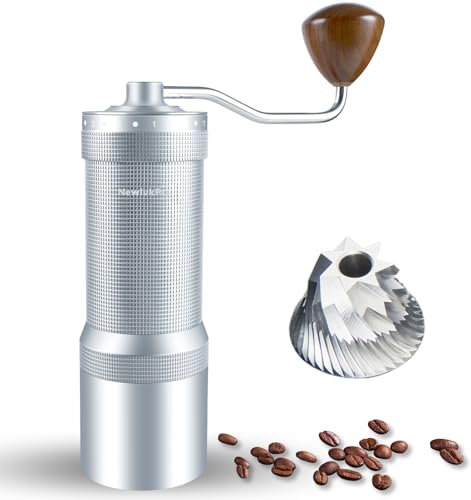 NewlukPro M7 Manuelle Kaffeemühle, scharfer Heptagona-Fräser, Walnuss-Griff, 48 Einstellungen, dreilagiger Kaffeemühle, kleine Kaffeemühle zum Übergießen von French Press Espresso