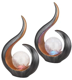 meineWunschleuchte Ausgefallene RGB Solarleuchten mit Crackle Glaskugel, Schwarz innen Gold, Höhe 33,5cm