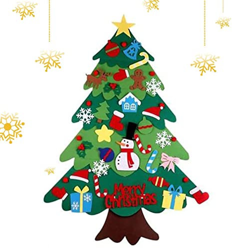 Montessori Natale Feltro Albero di Natale Feltro Albero di Natale con Pupazzo di Neve DIY Albero di Natale Feltro per Bambino, Albero Di Decorazioni Di Natale Non Tessuto Fai Da Te per Bambini Regali