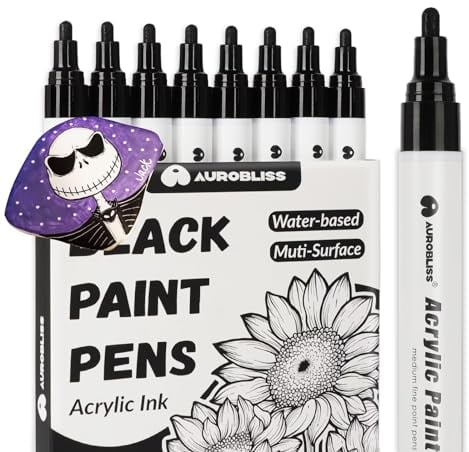 Acrylstifte Schwarz 8 Stück, Wasserfester Stift Schwarz für Holz, Leinwand, Steine, Plastik, Kleidung, Stoff Permanent Marker Schwarz Dicke 2-3mm