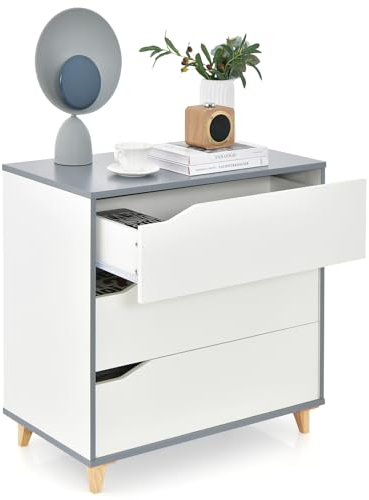 COSTWAY Kommode mit Schubladen, Sideboard Holz, Schubladenschrank für Schlafzimmer & Garderobe, 75 x 42 x 75 cm (Weiß)