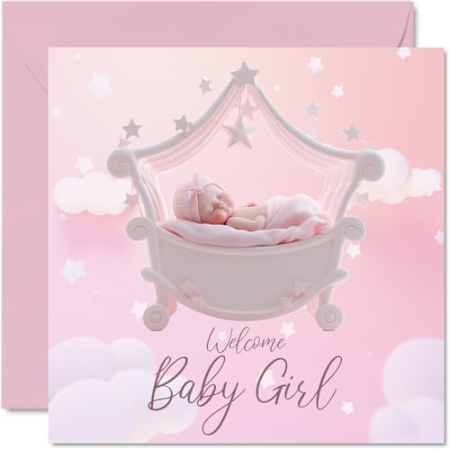 Stuff4 Glückwunschkarte für Neugeborene, gut gemacht | Glückwunschkarten für Mädchen, Welcome to the World, 145 mm große Grußkarten für Eltern