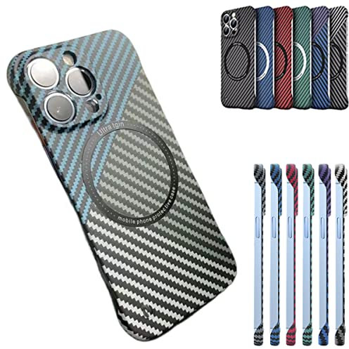 Zhongle Carbonfaser Textur Rahmenlose Handytasche,Magnetische, drahtlos aufladbare Handyhülle für iPhone 15/14/13/12/11 Pro ProMax (für iPhone 14 pro Max,Trikolore B)