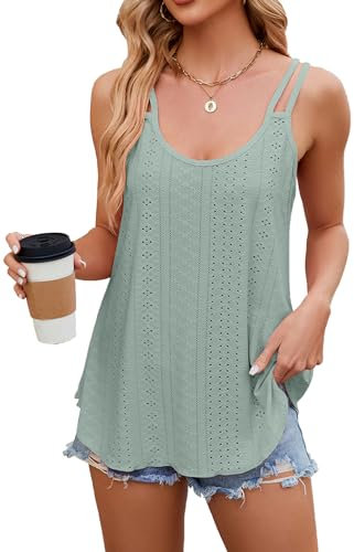 iChunhua Tank Top Women's Summer Shirt Long Vest Tops Sleeveless Loose Fitting Ladies Fashion Clothes Green XL