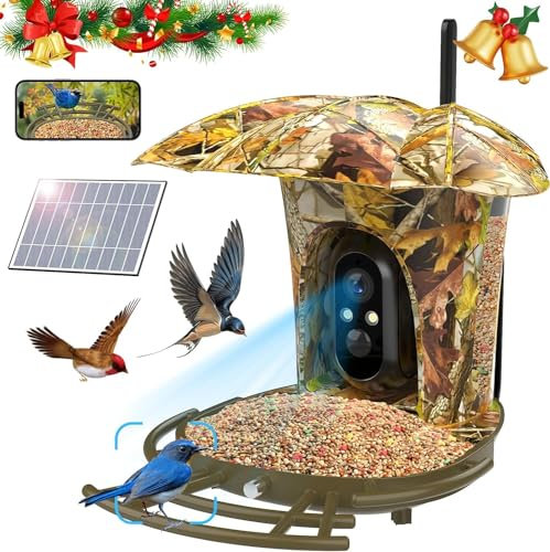 Smart Bird Feeder With 1080P HD Camera, 11000+ Species Auto Capture, 6W Solar Panel, 64G Card for Bird Lovers